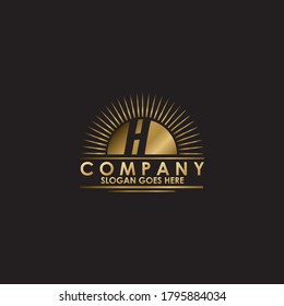 Golden Sun Initial Letter H Logo vector design for business brands identity