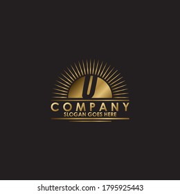 Golden Sun Initial Letter U Logo vector design for business brands identity