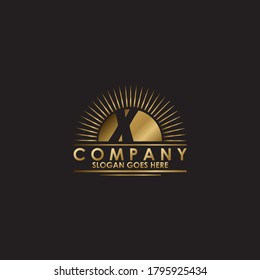 Golden Sun Initial Letter X Logo, Vektordesign für Firmenmarken-Identität