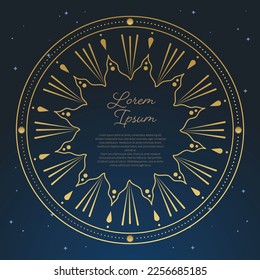 Golden sun and moon on a dark blue background. Vector illustration in vintage style