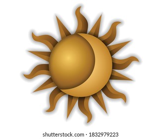 Golden Sun and moon sign.Graphic vector