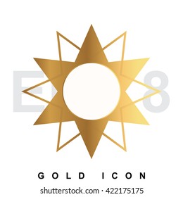 Golden Sun premium icon graphic web design element or logo template. Vector royal luxury symbol for business, internet, decoration. Modern abstract glittering metallic emblem