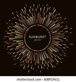 Golden sun rays images in Hand Drawing style. The effect of the explosion. Vector template for greeting cards, banners, invitations. The ability to place the text in the center of the elements.