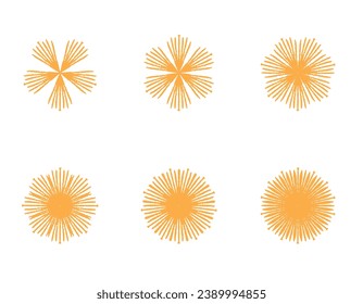 Golden sun rays on a white background. Doodle illustration of the sun.