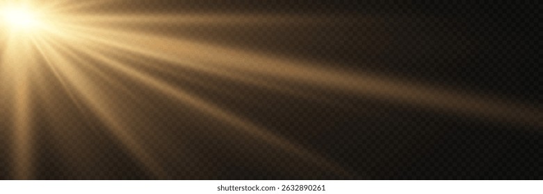 Golden sun rays with a soft glow effect, a shining flash.