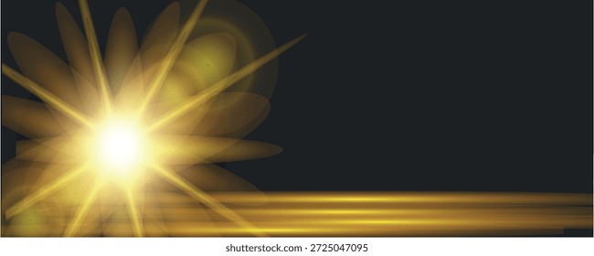rayos de sol dorados, un Vector de luz con resplandor solar y un destello dorado.