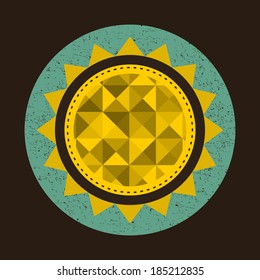 Golden sun in retro style with triangles. Vector illustration.