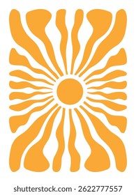 Golden sun vector illustration and groovy sun pattern.
