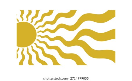Sol dorado con rayos ondulados que emanan hacia afuera sobre un fondo blanco amarillo
