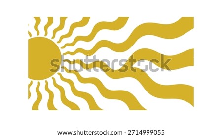 Golden sun with wavy rays emanating outwards on a white background yellow