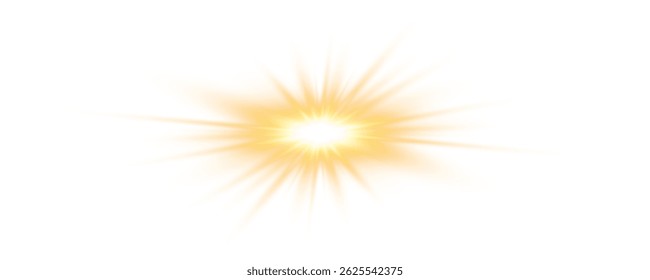 Golden sunburst light flare PNG with radiant rays