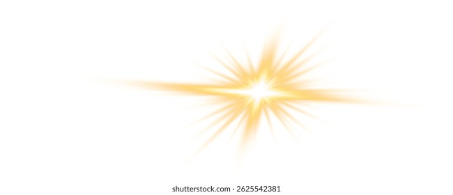Golden sunburst light flare PNG with radiant rays