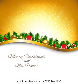 Golden Sunburst Xmas Poster With Gradient Mesh, Vector Illustration