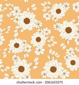 Golden Sunflower and Daisies Pattern and print design best use for fabric, textile, wallpapers, packaging, stationary, home decor products and scrapbook.