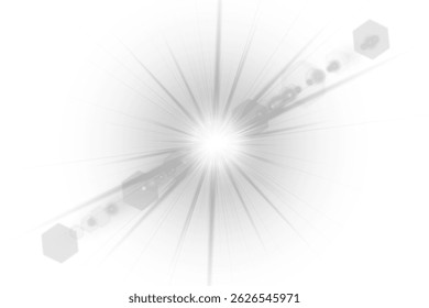 Golden sunlight beam glows on transparent clear canvas. Realistic light ray overlays enhance digital illustrations. Sun flare ring adds warmth and visual energy. Natural light transition softens edges