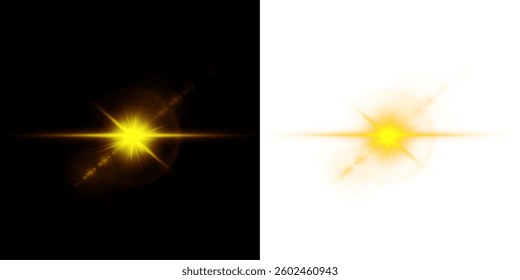  golden sunlight explosion effect with radiant flares, soft sparkles, and glowing bursts. Ideal for summer designs, nature scenes, abstract elegance, and bright vector visuals. Vector