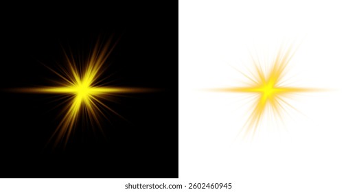  golden sunlight explosion effect with radiant flares, soft sparkles, and glowing bursts. Ideal for summer designs, nature scenes, abstract elegance, and bright vector visuals. Vector