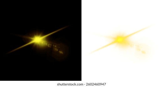  golden sunlight explosion effect with radiant flares, soft sparkles, and glowing bursts. Ideal for summer designs, nature scenes, abstract elegance, and bright vector visuals. Vector