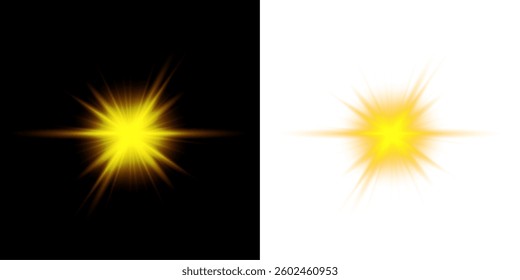  golden sunlight explosion effect with radiant flares, soft sparkles, and glowing bursts. Ideal for summer designs, nature scenes, abstract elegance, and bright vector visuals. Vector