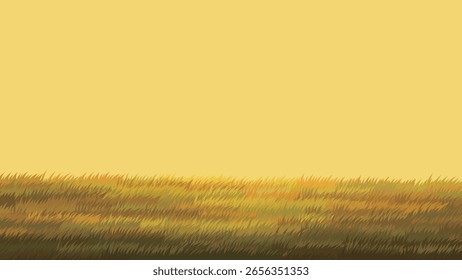Golden Sunset Grass Field Vector Landscape Background in Oil Painting Realistic Style