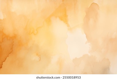 Golden Sunset Aquarell atemberaubende Natur Hintergrund Vektor Design. Weiche, gemischte Farbtöne von Orange, Gelb und Weiß Ruhe und glückliche Ruhe. Mysteriöse Illusion von Tiefe und Textur