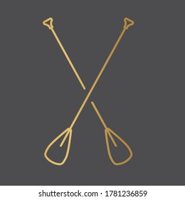 Golden SUP Paddle Board Oars Icon- Vector Illustration