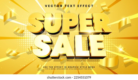 Golden super venta 3d efecto de estilo de texto vector editable, adecuado para el nombre del producto de promoción