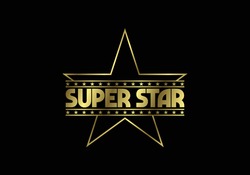 Golden Super Star Text Logo Sign Symbol. Vector Illustration Graphic Element On The Dark Background