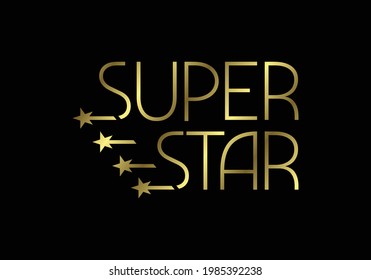 Golden Super Star Text Logo Sign Symbol. Vector illustration graphic element on the dark background