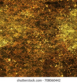 Golden surface from arcs. Like chain mail or fish scales. Seamless texture. Abstract vector background for web page, banners, fabric, home decor, wrapping 