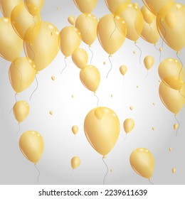 Vector gris de fondo de sorpresa dorada. Marco del aniversario de Confetti. Globo Glossy de oro. Plantilla de circo aéreo.