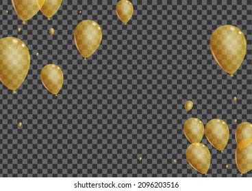 Golden Surprise Background Transparent Vector. Baloon Congratulation Card. Yellow Wedding Confetti. Ballon 3d Illustration.