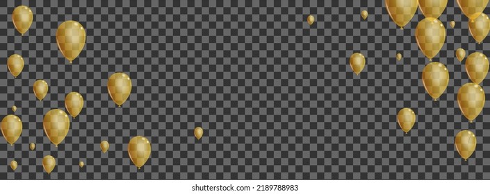 Golden Surprise Background Transparent Vector. Balloon Graphic Border. Yellow Realistic Toy. Helium Congratulation Design.