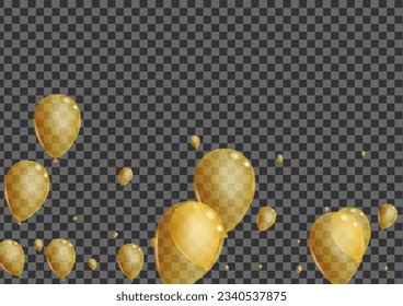 Golden Surprise Background Transparent Vector. Ballon Concept Frame. Gold Congratulation Balloon. Air Ceremony Set.