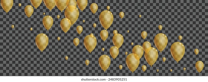 Golden Surprise Background Transparent Vector. Confetti Abstract Set. Yellow Happy Baloon. Air Inflatable Design.