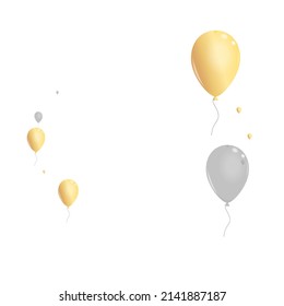 Vector blanco de fondo de sorpresa dorada. Plantilla de felicitación de aire. Balón de Aniversario de Plata. Borde de decoración de helio.