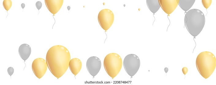 Golden Surprise Background White Vector. Ballon Ribbon Design. Gray Rainbow Confetti. Baloon Streamers Card.