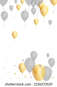 Vector blanco de fondo de sorpresa dorada. Marco Realista Juguete. Silver Happy Ballon. Frontera de entretenimiento aéreo.