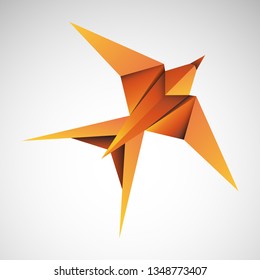 Golden swallow origami. Vector icon