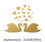 golden swan couple with hearts, symbol of eternal love -vector illustration