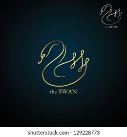 Golden swan label - vector illustration