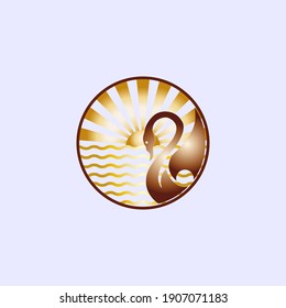 golden swan and sunset vector illustration for icons, symbols and logos. goose logo template. flat swan logo