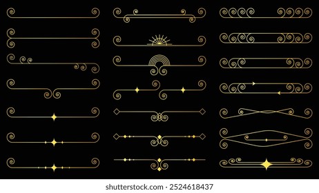 Conjunto de elementos divisores de borda de linha de espiral dourada