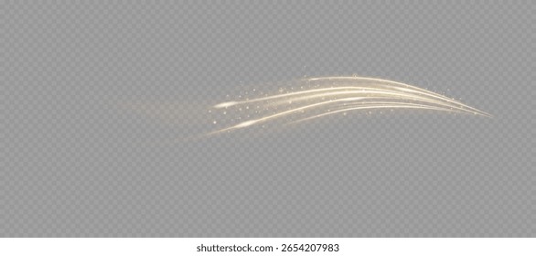 Golden swirl line with sparkle and dynamic motion on transparent background. Use in celebration themes, glowing trails, product highlights, or golden fantasy effects for visuals and interfaces.