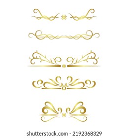 golden swirl lines calligraphy ornament set isolated on white background for luxury graphic design. dividers collection for card and paper decoration or website banner advertisement