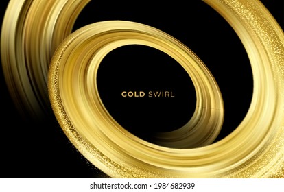 Golden swirl on black background. Abstract shiny color gold wave design element. Vector illustration EPS10