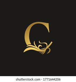 Golden Swirl Ornate Initial Letter C  logo icon, vector letter with Ornate Swirl Deco clipart template design.