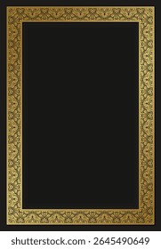 Golden Swirl Pattern Decoration Border on Black Background Frame