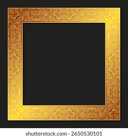 Golden Swirl Pattern Decoration Border on Black Background Frame