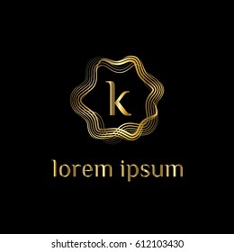 Golden swirl vector logo letter k